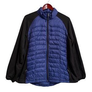 Weatherproof 32 Degrees Women XXL Blue Black Hybrid Down Puffer Fleece Jacket